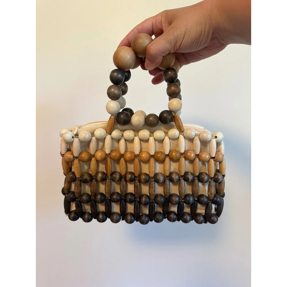 Cult Gaia Cora Ombre Wood Beaded Top Handle Bag